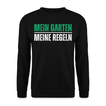 Mein Garten, meine Regeln. Lustiger Natur Spruch - Unisex Pullover - Schwarz - Vorne - Alina (178cm) & Michal (187cm)