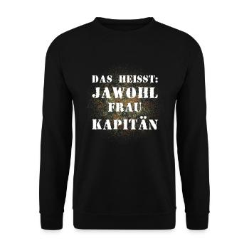 Das heißt Jawohl Frau Kapitän Bundeswehr Offizier - Unisex Pullover - Schwarz - Vorne - Alina (178cm) & Michal (187cm)