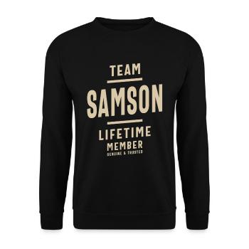 Team Samson Lifetime Member - Name Samson - Unisex Sweatshirt - black - Front - Alina (178cm) & Michal (187cm)