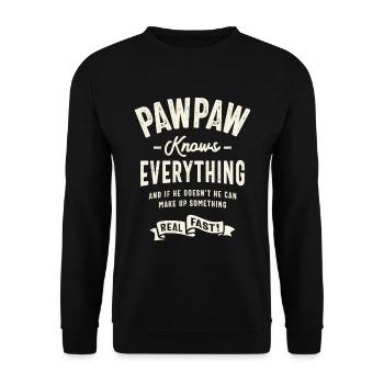 Papaya weiß alles - lustiger Papa und Opa - Unisex Pullover - Schwarz - Vorne - Alina (178cm) & Michal (187cm)