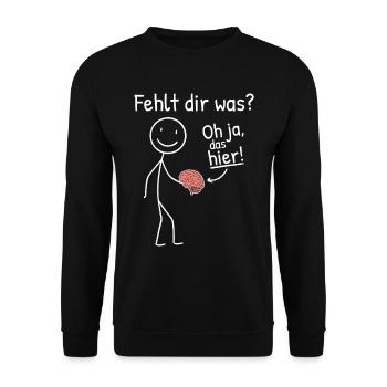 Hirn Fehlt Gehirn Sarkasmus Ironie Sprüche - Unisex Pullover - Schwarz - Vorne - Alina (178cm) & Michal (187cm)
