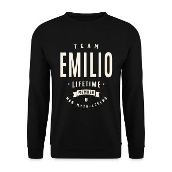 Team Emilio Lebenslanges Mitglied - Unisex Pullover - Schwarz - Vorne - Alina (178cm) & Michal (187cm)
