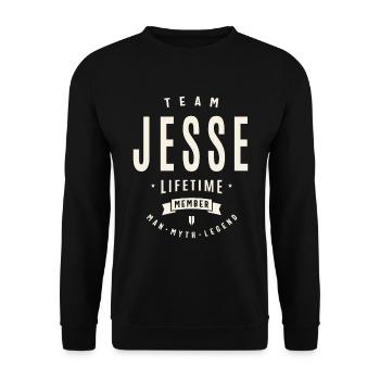 Team Jesse Lebenslanges Mitglied - Unisex Pullover - Schwarz - Vorne - Alina (178cm) & Michal (187cm)