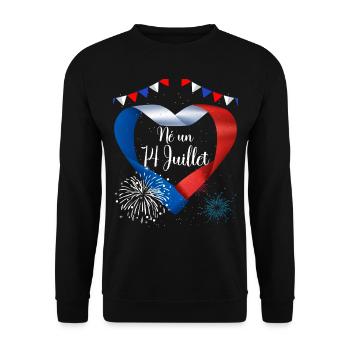 Anniversaire Né Un 14 Juillet Fête Nationale - Sweat-shirt Unisexe - noir - Devant - Alina (178cm) & Michal (187cm)