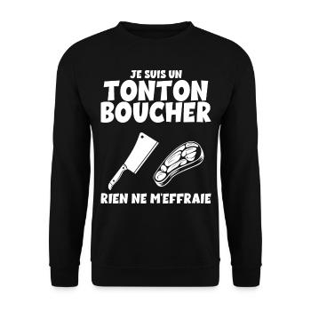 Je Suis Un tonton Boucher Humour Homme Boucherie - Sweat-shirt Unisexe - noir - Devant - Alina (178cm) & Michal (187cm)