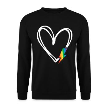 Subtiler Pride-Monat Minimalistisches Regenbogenflaggenherz - Unisex Pullover - Schwarz - Vorne - Alina (178cm) & Michal (187cm)