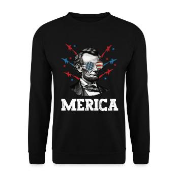 Merica Abraham Lincoln 4th of July American Flag - Unisex Sweatshirt - black - Front - Alina (178cm) & Michal (187cm)