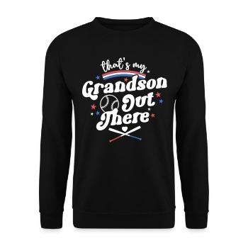 Das ist mein Enkel da draußen Shirt Retro Baseball - Unisex Pullover - Schwarz - Vorne - Alina (178cm) & Michal (187cm)