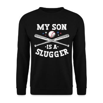 Mein Sohn ist ein Slugger Boy Eltern Vatertag - Unisex Pullover - Schwarz - Vorne - Alina (178cm) & Michal (187cm)