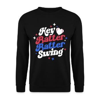 Hey Batter Batter Swing Baller Player Retro - Unisex Pullover - Schwarz - Vorne - Alina (178cm) & Michal (187cm)