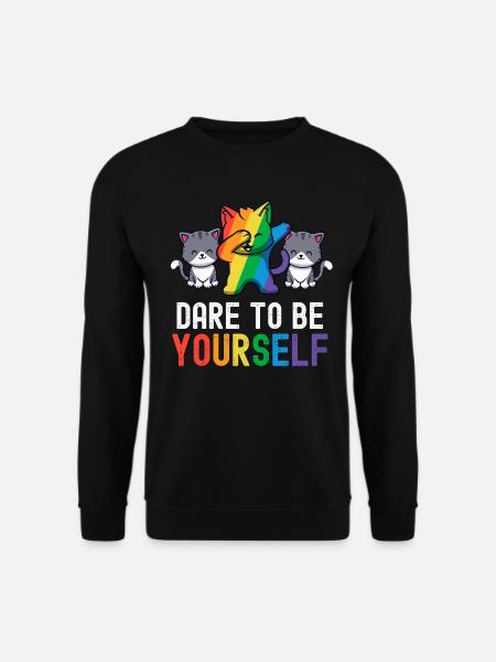 Trauen Sie sich, Sie selbst zu sein LGBT Niedlich Schwul Kawaii Regenbogen - Unisex Pullover - Schwarz