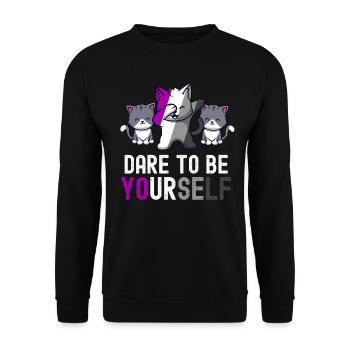 Trauen Sie sich, Sie selbst zu sein Katze Asexueller Stolz Niedlich Kawaii - Unisex Pullover - Schwarz - Vorne - Alina (178cm) & Michal (187cm)