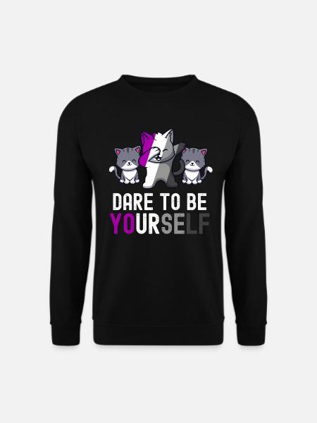 Trauen Sie sich, Sie selbst zu sein Katze Asexueller Stolz Niedlich Kawaii - Unisex Pullover - Schwarz