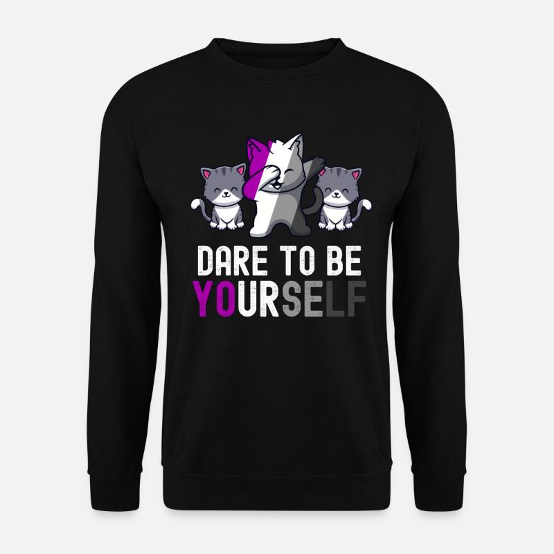 Trauen Sie sich, Sie selbst zu sein Katze Asexueller Stolz Niedlich Kawaii - Unisex Pullover - Schwarz