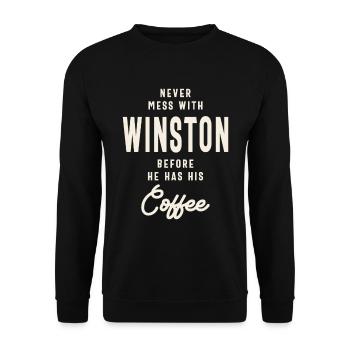 Never Mess With Winston Before Coffee - Unisex Sweatshirt - black - Front - Alina (178cm) & Michal (187cm)