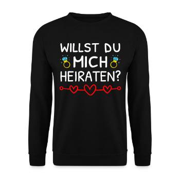 Willst Du Mich Heiraten? Heiratsantrag - Unisex Pullover - Schwarz - Vorne - Alina (178cm) & Michal (187cm)