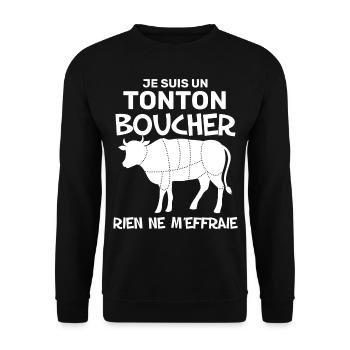 Tonton Boucher Cadeau Drôle Oncle Boucherie - Sweat-shirt Unisexe - noir - Devant - Alina (178cm) & Michal (187cm)