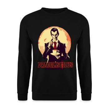 A vampire drinking coffee at night - Unisex Sweatshirt - black - Front - Alina (178cm) & Michal (187cm)