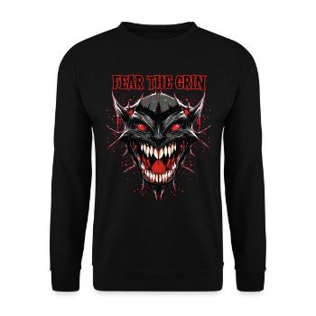 Dämonenkopf, Fürchte das Grinsen - Unisex Pullover - Schwarz - Vorne - Alina (178cm) & Michal (187cm)