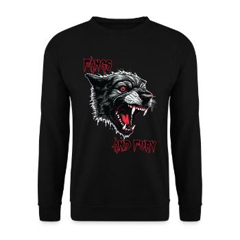 Dämon Schwarze Katze, Reißzähne und Wut - Unisex Pullover - Schwarz - Vorne - Alina (178cm) & Michal (187cm)