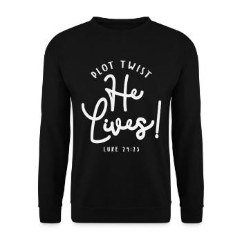 Plot Twist He Lives Luke 24:23 Bible Verse - Unisex Sweatshirt - black - Front - Alina (178cm) & Michal (187cm)