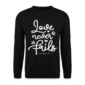 Love Never Fails 1 Corinthians 13:8 Bible Verse - Unisex Sweatshirt - black - Front - Alina (178cm) & Michal (187cm)
