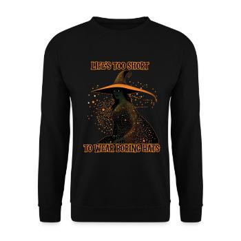 Witch, Life's too short to wear noring hats, - Unisex Sweatshirt - black - Front - Alina (178cm) & Michal (187cm)