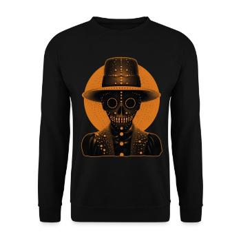 A Skeleton like head wearing a hat - Unisex Sweatshirt - black - Front - Alina (178cm) & Michal (187cm)