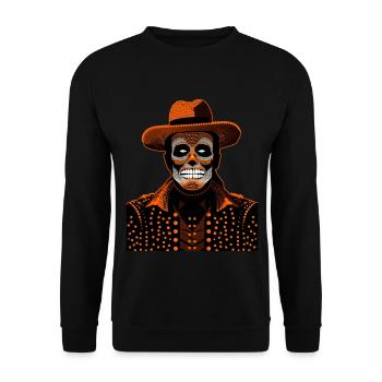 Un homme au visage de squelette portant un chapeau et un manteau fantaisie - Sweat-shirt Unisexe - noir - Devant - Alina (178cm) & Michal (187cm)