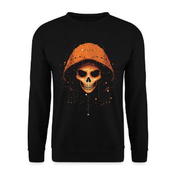 Orange skeleton Head Wearing a Hood, Halloween - Unisex Sweatshirt - black - Front - Alina (178cm) & Michal (187cm)