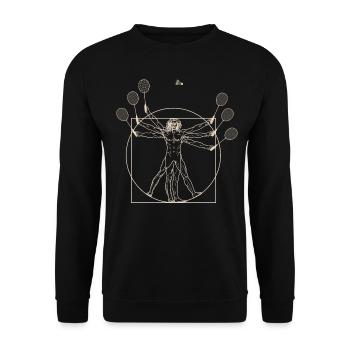 Vitruvian Man Federball Badminton - Unisex Sweatshirt - black - Front - Alina (178cm) & Michal (187cm)