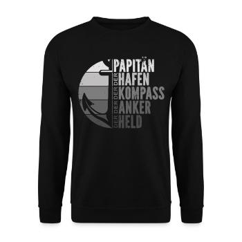Papitän Papa Kapitän Vatertag Captain Anker Segler - Unisex Pullover - Schwarz - Vorne - Alina (178cm) & Michal (187cm)