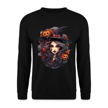 Beautiful Witch anime style, Halloween - Unisex Sweatshirt - black - Front - Alina (178cm) & Michal (187cm)