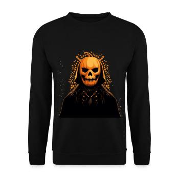 Pumpkin Head Villain wearing cape. Halloween - Unisex Sweatshirt - black - Front - Alina (178cm) & Michal (187cm)
