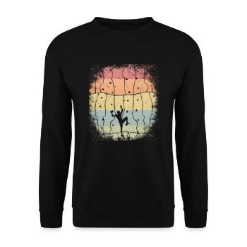 Bouldern Klettern Vintage Retro Kletterer - Unisex Pullover - Schwarz - Vorne - Alina (178cm) & Michal (187cm)