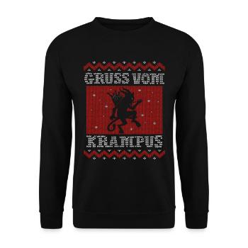 KRAMPERL UGLY CHRISTMAS XMAS GRUSS VOM KRAMPUS - Unisex Pullover - Schwarz - Vorne - Alina (178cm) & Michal (187cm)