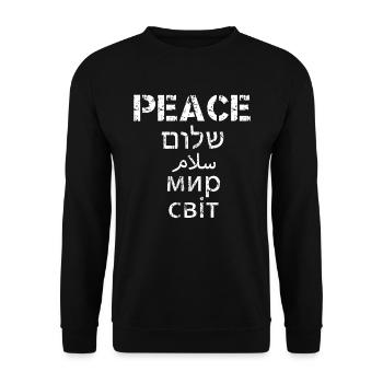 Friede für alle Menschen Pazifist Pazifismus Demo - Unisex Pullover - Schwarz - Vorne - Alina (178cm) & Michal (187cm)