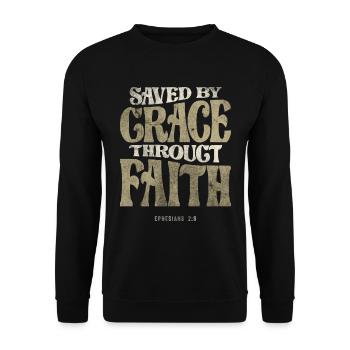Saved by Grace Througt Faith - Ephesians 2:8 - Unisex Sweatshirt - black - Front - Alina (178cm) & Michal (187cm)