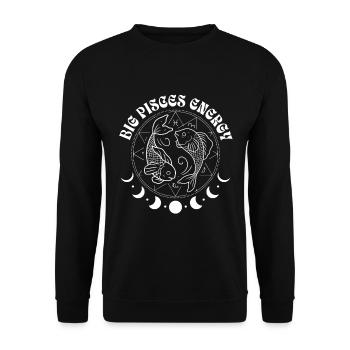 Große Energie der Fische - Sternzeichen Astrologie - Unisex Pullover - Schwarz - Vorne - Alina (178cm) & Michal (187cm)