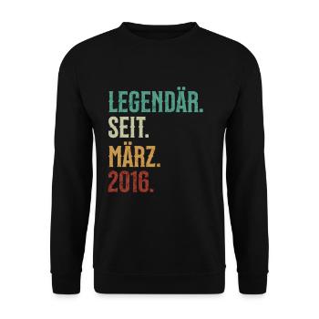 Legendär. Seit. März. 2016. Retro Birthday - Unisex Pullover - Schwarz - Vorne - Alina (178cm) & Michal (187cm)