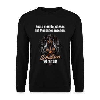 Was mit Menschen machen, schubsen wäre toll - Unisex Pullover - Schwarz - Vorne - Alina (178cm) & Michal (187cm)