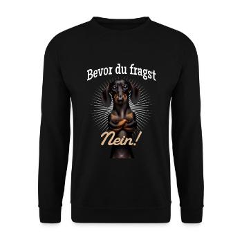 Bevor du fragst Nein! - Dackel Teckel - Unisex Pullover - Schwarz - Vorne - Alina (178cm) & Michal (187cm)