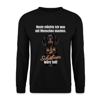 Was mit Menschen machen, schubsen wäre toll - Unisex Pullover - Schwarz - Vorne - Alina (178cm) & Michal (187cm)