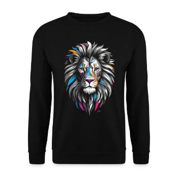 Geometrische Löwenfarben - Unisex Pullover - Schwarz - Vorne - Alina (178cm) & Michal (187cm)