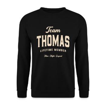 Team Thomas Lifetime Member Name Thomas - Unisex Sweatshirt - black - Front - Alina (178cm) & Michal (187cm)
