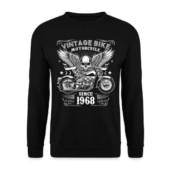 1968 Vintage Motorrad Biker Geburtstag Geboren 1968 - Unisex Pullover - Schwarz - Vorne - Alina (178cm) & Michal (187cm)
