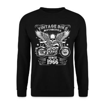 1966 Moto Vintage Biker Anniversaire Né En 1966 - Sweat-shirt Unisexe - noir - Devant - Alina (178cm) & Michal (187cm)