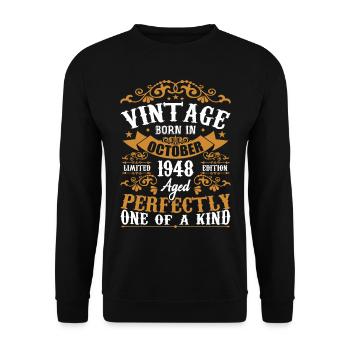 1948 Retro 1948 Octobre Anniversaire Octobre 1948 - Sweat-shirt Unisexe - noir - Devant - Alina (178cm) & Michal (187cm)