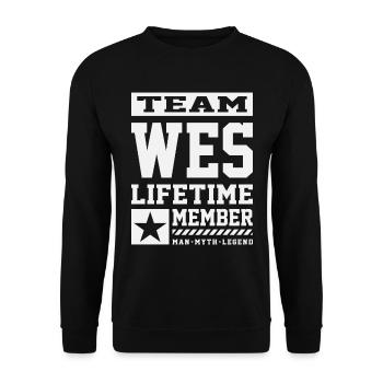Team Wes Lifetime Member Funny Name Wes - Unisex Sweatshirt - black - Front - Alina (178cm) & Michal (187cm)
