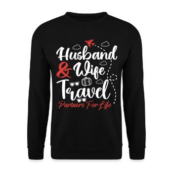Paar, das Ehemann und Ehefrau zusammenbringt Reisepartner - Unisex Pullover - Schwarz - Vorne - Alina (178cm) & Michal (187cm)